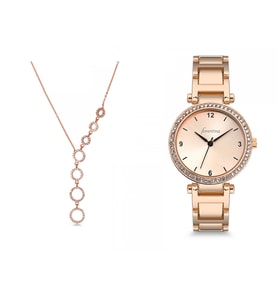 Forentina Bayan Rose Metal Kol Saati - Yuvarlak Kolye Kombin Set PS2453