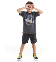 Uçak Erkek Çocuk T-shirt Şort Takım (Koyu Gri - Siyah)
