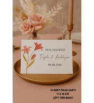 Zambak Nişan Masa Kartı Çift Yön Baskı - 11x16cm - İsme Özel - Nişan Kartı - Nikah Kartı