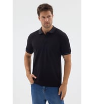 Siyah-Antrasit Polo Yaka Pike Kısa Kol Slim Fit %100 Pamuk Tişört 1011260171