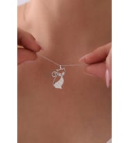 Gümüş Mineli Kedi Kolye - 925 Ayar Gümüş Kolye