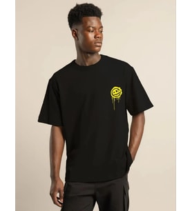 Erkek Kısa Kol Yazlık Tişört Bisiklet Yaka Baskılı Oversize T-Shirt - Siyah