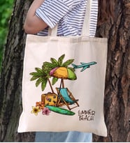 BK Gift Yaz Temalı Kanvas Bez Plaj Çantası, -3  Baskılı Omuz Çantası, Alışveriş Çantası, Arkadaşa Hediye