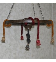 Otantik Çarşı Ahşap Renkli Halatlı Teker Avize 70 cm. 5'li  Serbest Sarkıtlı