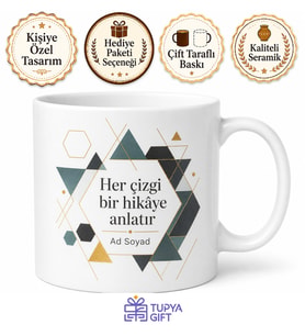 Geometrik Desenli İsim Yazılı Kupa Bardak Kişiye Özel Tasarım Hediye