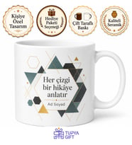 Geometrik Desenli İsim Yazılı Kupa Bardak Kişiye Özel Tasarım Hediye