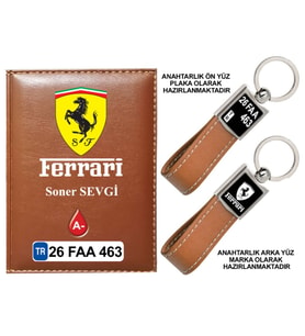 Plakanıza Özel Ferrari Logolu Taba Ruhsat Kabı ve Anahtarlık