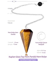 Sertifikalı Kaplan Gözü Taşı Pandül Sarkaç Hem Pandül - Hem Kolye (Kahverengi)