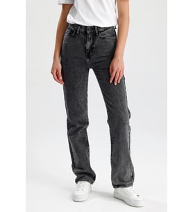 Yeni Sezon %100 Pamuk Nataly36 Yüksek Bel Düz Kesim Sade Şık Koyu Gri Denim Kadın Jean Pantolon