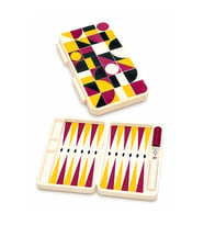 Mini Boy Geometrik Desenli Seyahat Tavlası Kapalı 13 x 22 cm Açık 25,5 x 22 cm – Sarı Bordo