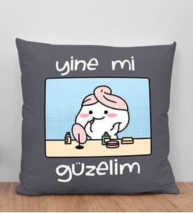 BK Gift Yine Mi Güzelim Tasarımlı Antrasit Kırlent Yastık, Arkadaşa Hediye, Ev Dekorasyonu, Ev Hediyesi-1