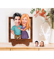 BK Gift Kişiye Özel Sevgililer Karikatürlü Ahşap Standlı 3D Biblo-80 (Beyaz)