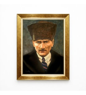 Tablore Kalpaklı Atatürk Yağlı Boya Görünümlü Çerçeveli Tablo