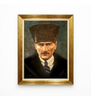 Tablore Kalpaklı Atatürk Yağlı Boya Görünümlü Çerçeveli Tablo