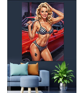 Bikinili Pin-Up Kız Poz Dekoratif Kanvas - Mdf Ahşap Tablo