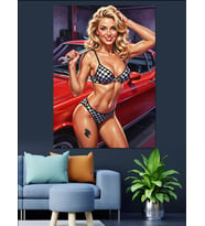 Bikinili Pin-Up Kız Poz Dekoratif Kanvas - Mdf Ahşap Tablo