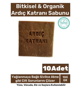 %100 Doğal Bitkisel El Yüz Vücut Saç Cilt Orijinal Vegan 10'lu Ardıç Katranı Sabunu