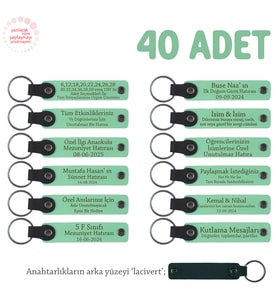 Açık Yeşil, Bebek Mevlidi Hatırası İçin İsim Yazılı Anahtarlık 40’lı Set, Hediyelik Armağan