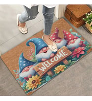 Valerine Life Çiçekler ve Cüceler Welcome Kapı Önü Paspası 45x70cm (Kahve-Pudra-Sim)