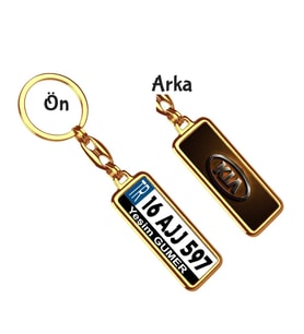 Kişiye Özel Kia VIP Kahverengi Logo Tema Plaka Anahtarlık (Altın)
