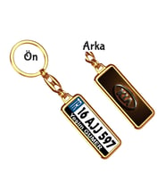 Kişiye Özel Kia VIP Kahverengi Logo Tema Plaka Anahtarlık (Altın)