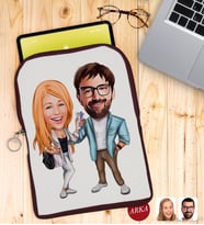BK Gift Kişiye Özel Sevgililer Karikatürlü Taşınabilir Koruyucu Tablet Kılıfı & Organizer Çanta - Bordo-93