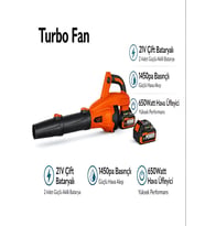 21V Çift Bataryalı Hava Üfleyici 650W Turbo Fan 1450Pa Yaprak Araba Kurulama - 2.6Ah
