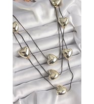 Pirinç Füme Renk Zincir 3D Gold Renk Kalp Model Kadın Kolye 5886 - SSSSSS5219-3665