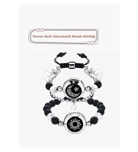 Mesafe Bilekliği – Totwoo Akıllı Dokunmatik Sevgililer Bilekliği - Siyah Akik (Black Agate) ve Pembe Pers Yeşimi - Güneş ve Ay figürlü