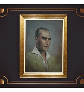 Özel Seri Paspartulu Çerçeveli Atatürk Tablo l161 (Gold)