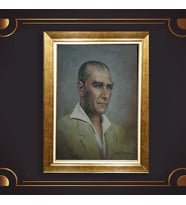 Özel Seri Paspartulu Çerçeveli Atatürk Tablo l161 (Gold)