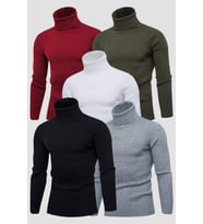 Unisex 5’li Hazır Paket Balıkçı Yaka Kaşkorse Slimfit Boğazlı Kazak (Siyah - Beyaz)
