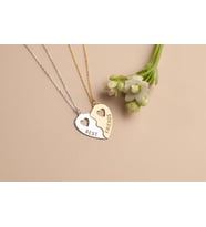 Kişiye Özel 925 Ayar Gümüş Couple Best Friend Kalp Kolye (Gold)