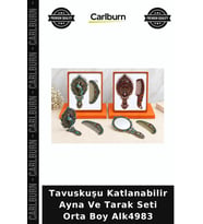 Özel Üretim Tavuskuşu Katlanabilir Ayna Ve Tarak Seti Orta Boy
