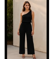 Fantezia Night Kadın Beyaz Tek Omuzlu Şık Bluz & Geniş Paça Pantolon İkili Takım