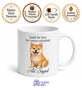 İsme Özel Shiba Inu Desenli Kupa Bardak Sevimli Köpek Hediye