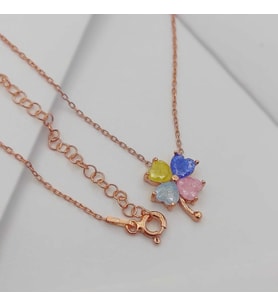 Gümüş Yonca Kolye Renkli Taşlı 925 Ayar (Karışık)