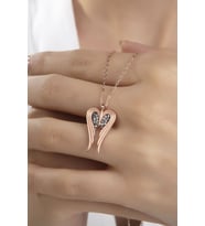 Kadın Orjinal 925 Ayar Gümüş Zirkon Taşlı Melek Kanat Model Kolye (Rose)