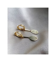 925 Ayar Gümüş Zirkon Taşlı Tasarım Tenis Raketi Küpe (Gold)