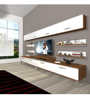 Decoraktiv Ekoflex 360Y Slm Krom Ayaklı Tv Ünitesi Tv Sehpası - Ceviz Beyaz (Beyaz - Kahverengi)