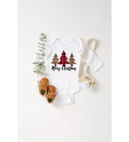Unisex Bebek Merry Christmas Çam Ağaçları Baskılı Body Zıbın