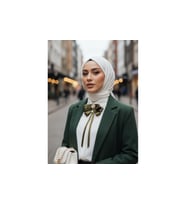 Kadın Fiyonk Broş-Haki Saten. Parlayan Rhinestone Çiçek Detaylı. Fiyonk Broş Kurdele. Boyun Kravat