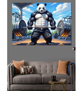 Spor Salonunda Ağırlık Basan Panda Dekoratif Kanvas - Mdf Ahşap Tablo