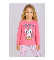 Kız Çocuk Baskılı Uzun Kollu %100 Pamuklu Pijama Takımı 5/8 Yaş (Nar Çiçeği)