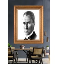 Altın Varaklı Çerçeveli Paspartulu Atatürk Tablo nh313 (Gold)