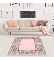 Varak Desenli Dijital Baskı Yıkanabilir Kaymaz Taban Leke Tutmaz Düz Salon Halısı (Pembe)