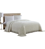 Home Fashions Madalyon kadife yatak örtüsü, çift kişilik yatak, fildişi rengi