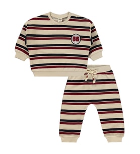 Civil Baby Çizgili Nakışlı 6-18 Ay Takım - Bej (Taş)