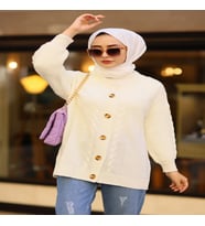 Oversize Kadın Tesettür Triko Hırka Ekru