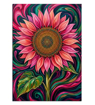 Pembe Günebakan Psychedelic Çiçek Tablosu Dekoratif Kanvas - Mdf Ahşap Tablo